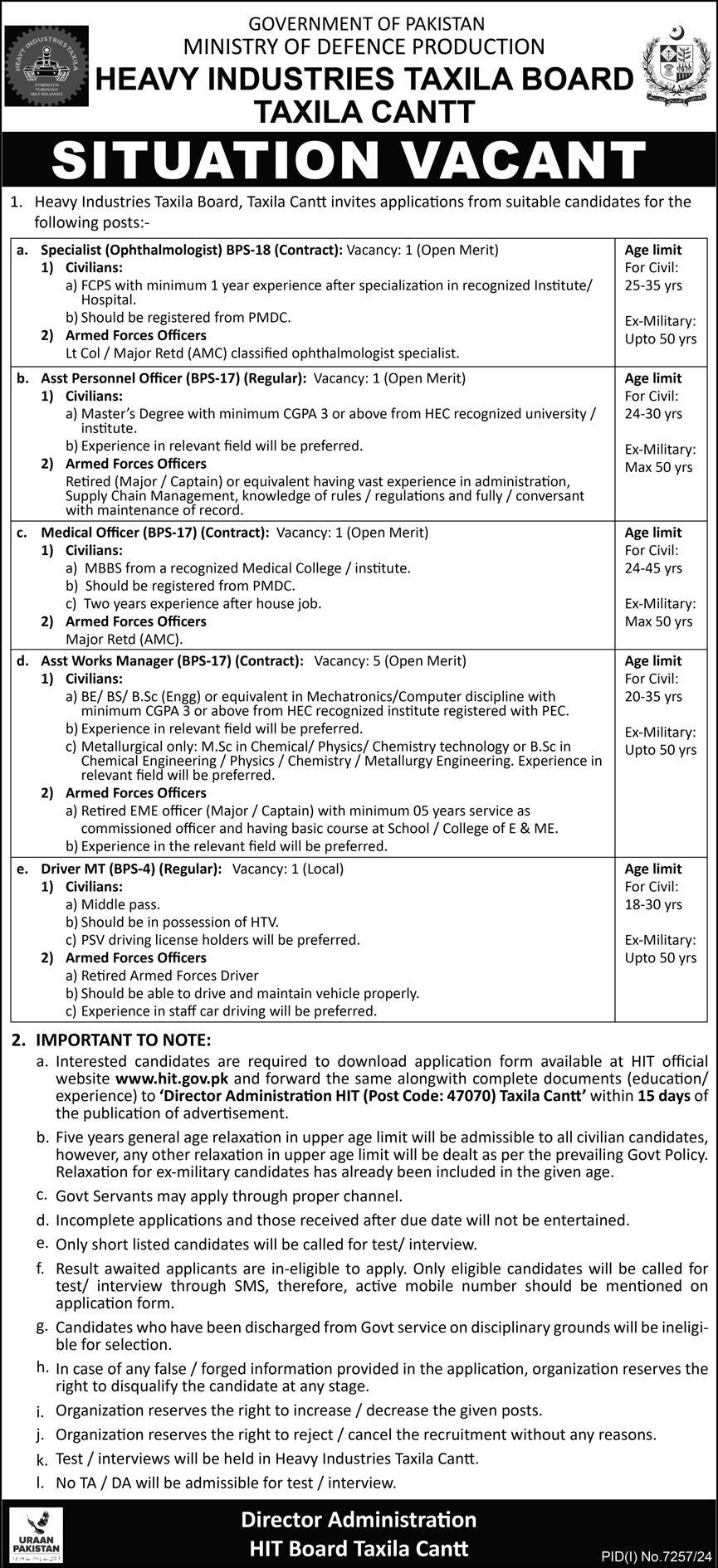Heavy Industry Taxila Jobs 2025