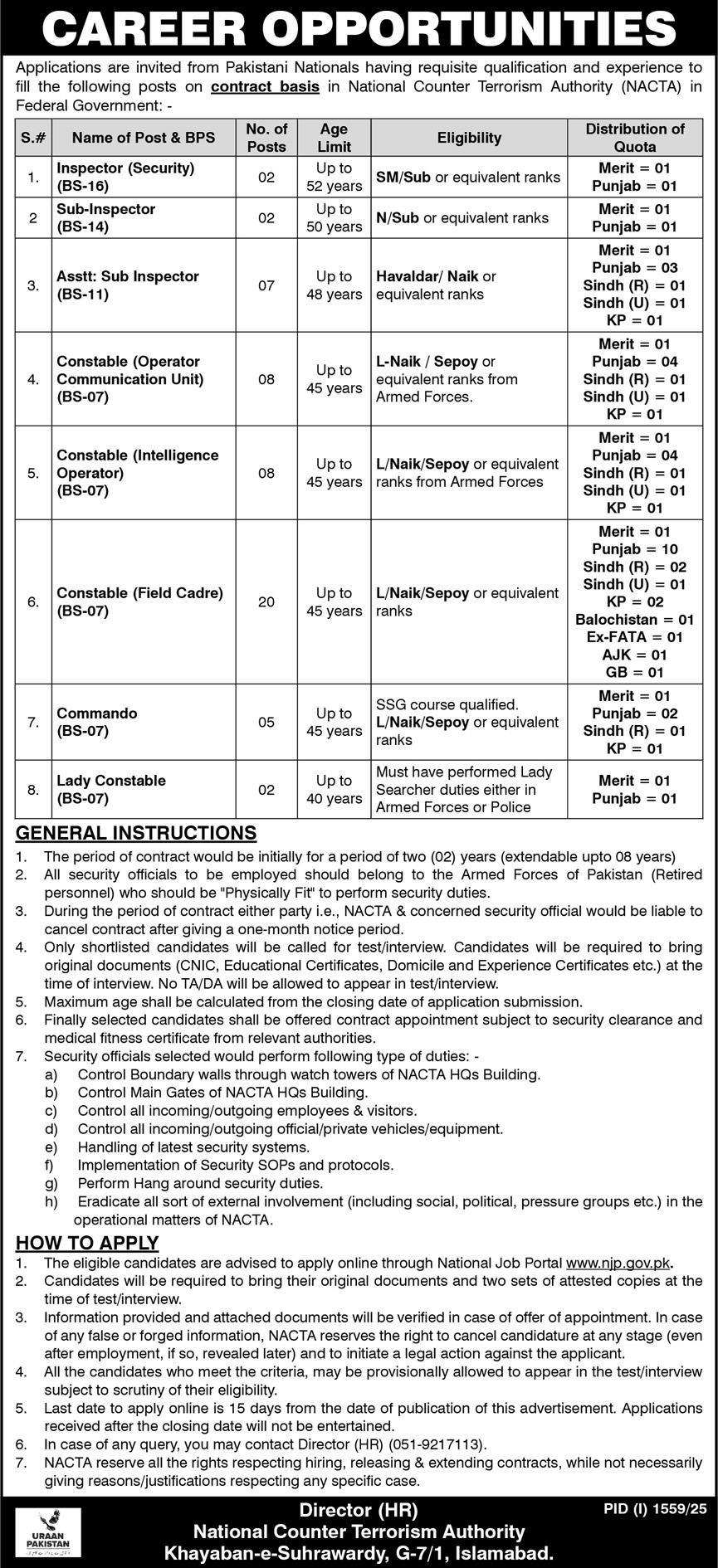 National Counter Terrorism Authority Jobs 2025