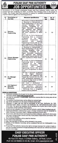 Punjab Saaf Pani Authority Jobs 2025