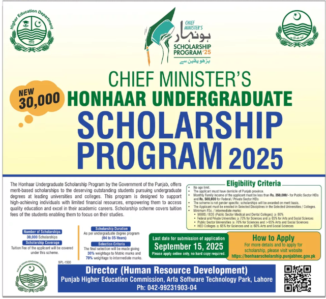 Honhaar Scholarship Program 2025 Undergraduates