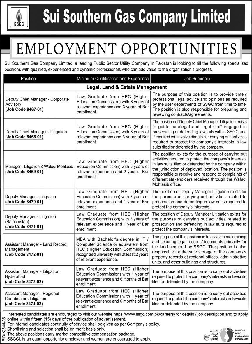 Sui Southern Gas Company Jobs 2025