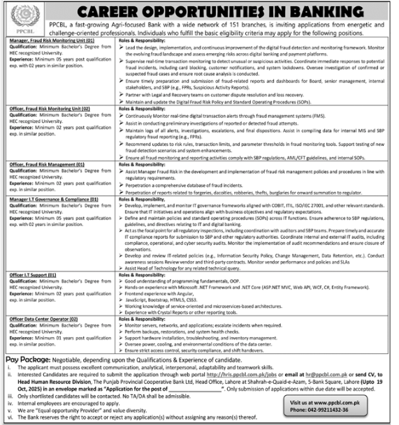 PPCBL Bank Jobs 2025 Advertisement